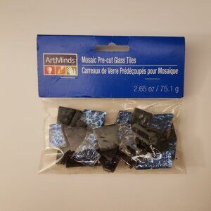 Art Minds Pre-Cut Mosaic Glass Tiles Blue Foil 4-Sided Keystone Approx 24 New